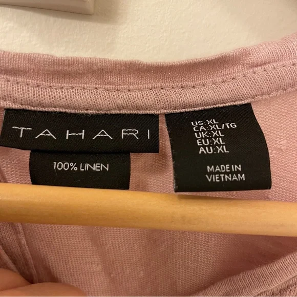 Tahari women’s Sleeveless Rose Pink Linen Top With Angled Buttons On Back, XL - Picture 2 of 7